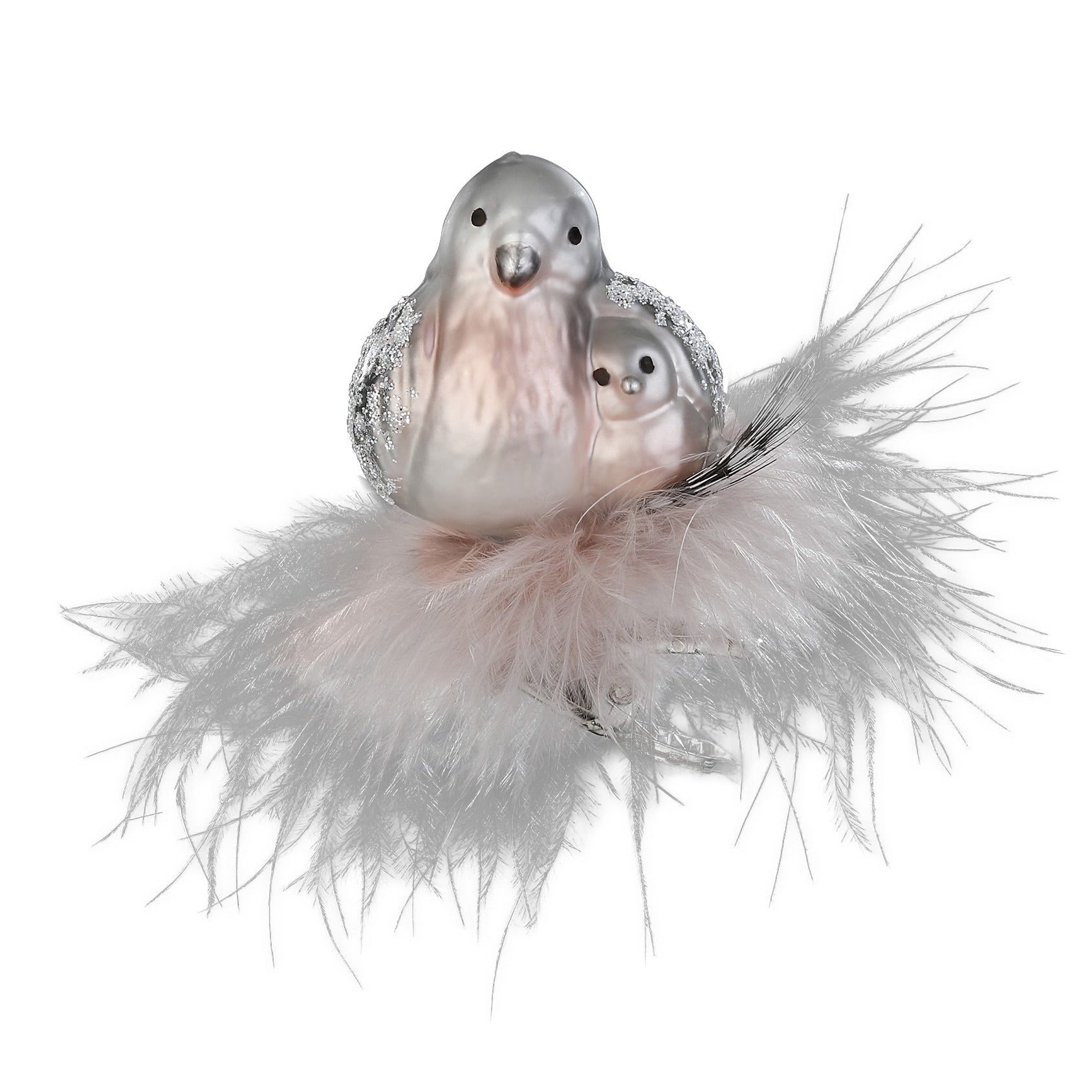 Clip Bird Glass Ball Cuddle Time, 5.5cm