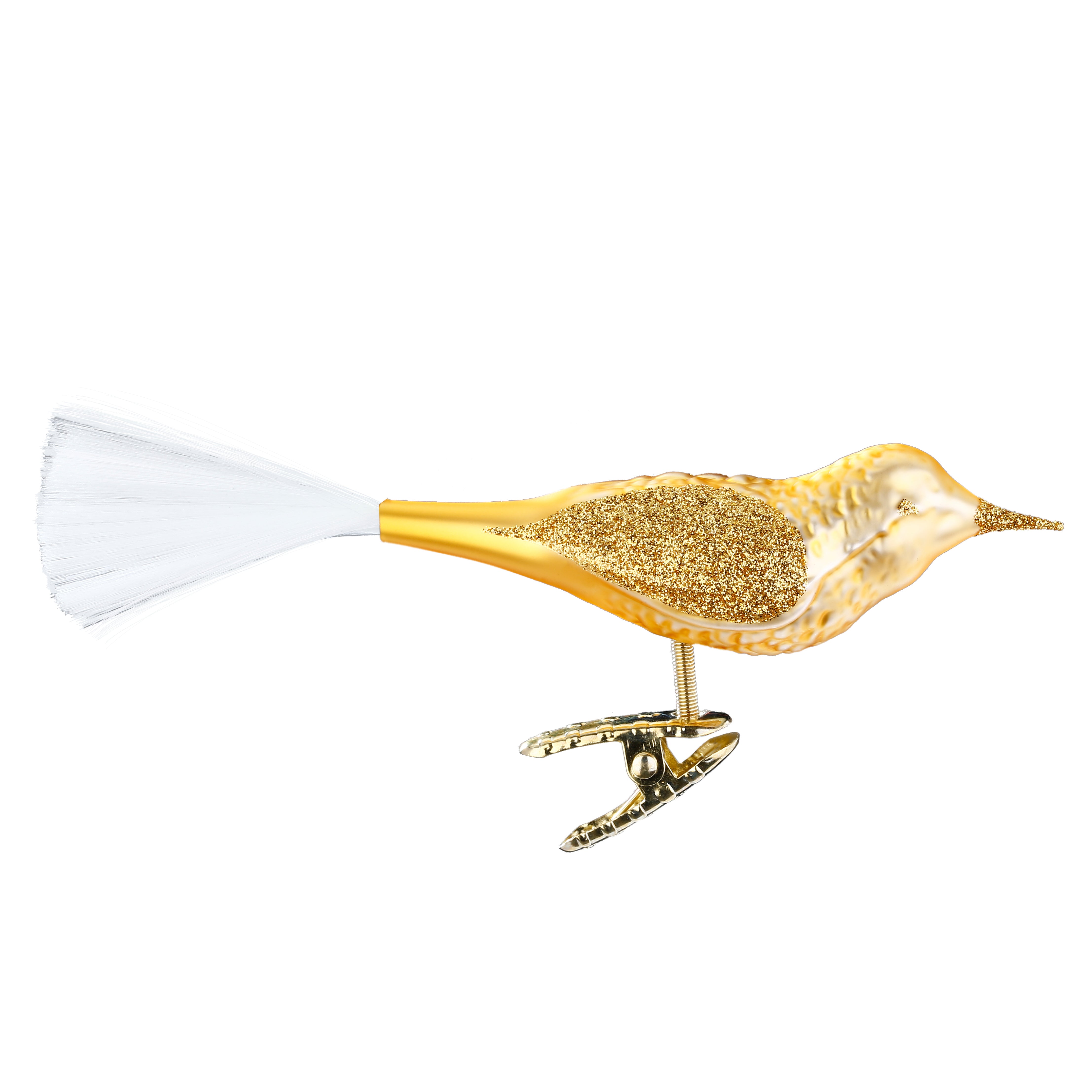 Clip bird glass ball bird, inca gold matt, 10.0cm