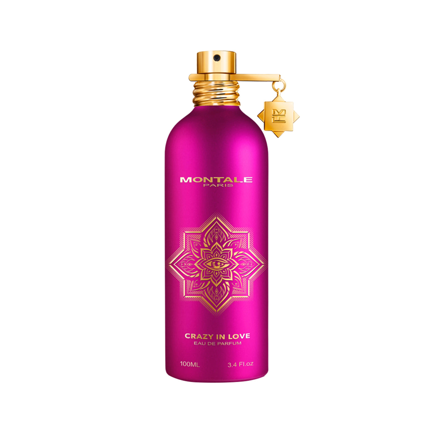 Crazy in Love von Montale – ein sinnlicher Duft mit Rosen, Safran, Amber, braunem Zucker und Vanille. Im halbglänzenden pinken 100 ml Flakon mit goldener Mandala-Verzierung. Jetzt bei 4D OUTFITTERS.