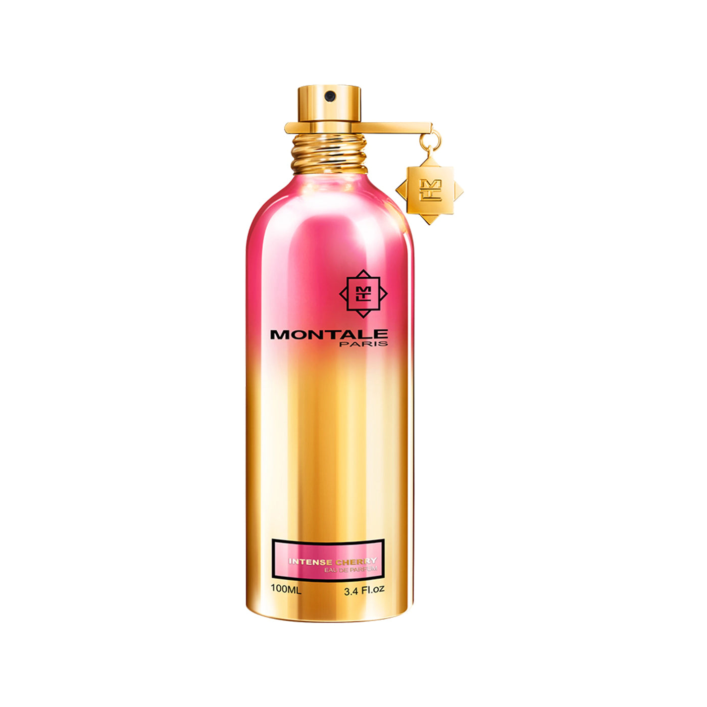 Intense Cherry von Montale – ein intensiver Unisexduft mit schwarzer Kirsche, spritzigen Zitrusnoten, floralen Akzenten und warmer Basis aus Moos, Moschus und Sandelholz. Der 100 ml Aluminiumflakon strahlt in schimmerndem Pink bis Gold. Jetzt erhältlich bei 4D Outfitters.