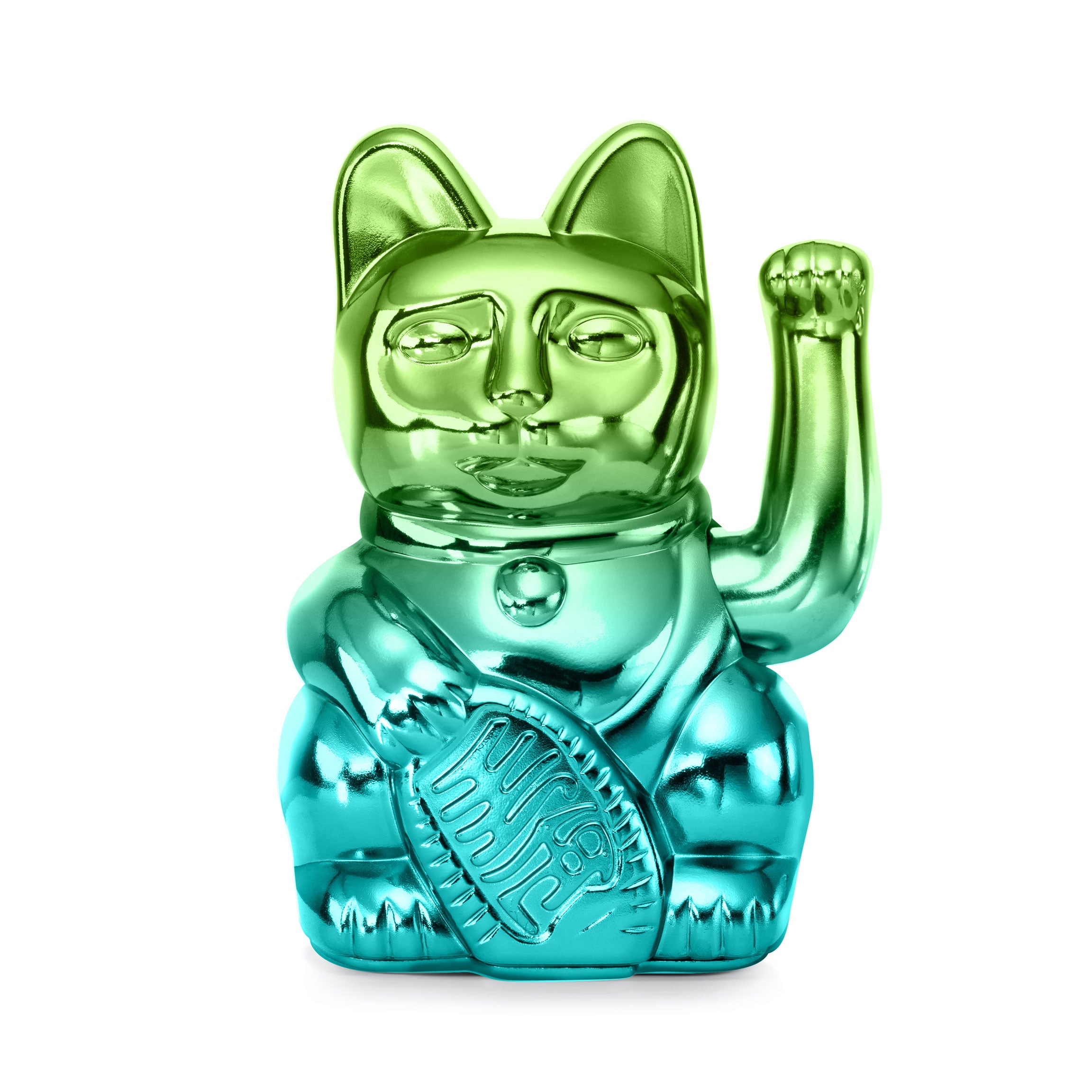 Player Three Lucky Cat: Winkekatze, grün blau glänzend