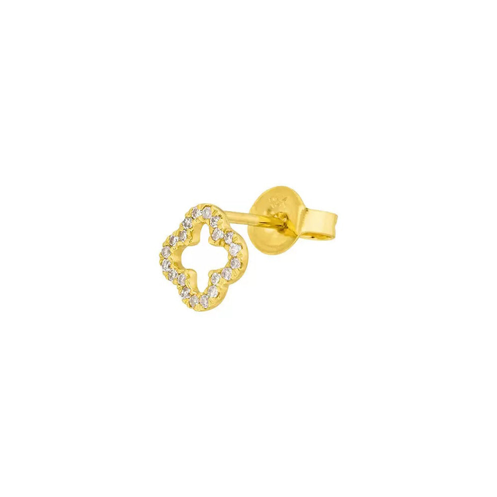 Single Stud Earrings 18K Yellow Gold Clover with Diamonds