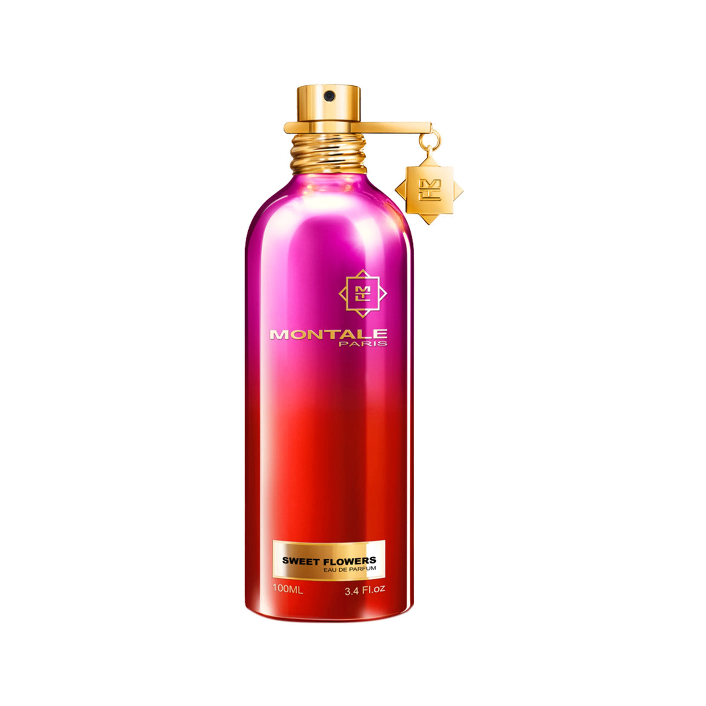 Sweet Flowers von Montale – Gourmand-Duft mit Zuckerwatte, Pfirsich, Vanille und Patchouli. 100 ml Flakon in glänzendem Pink und Rot. Jetzt bei 4D OUTFITTERS erhältlich.