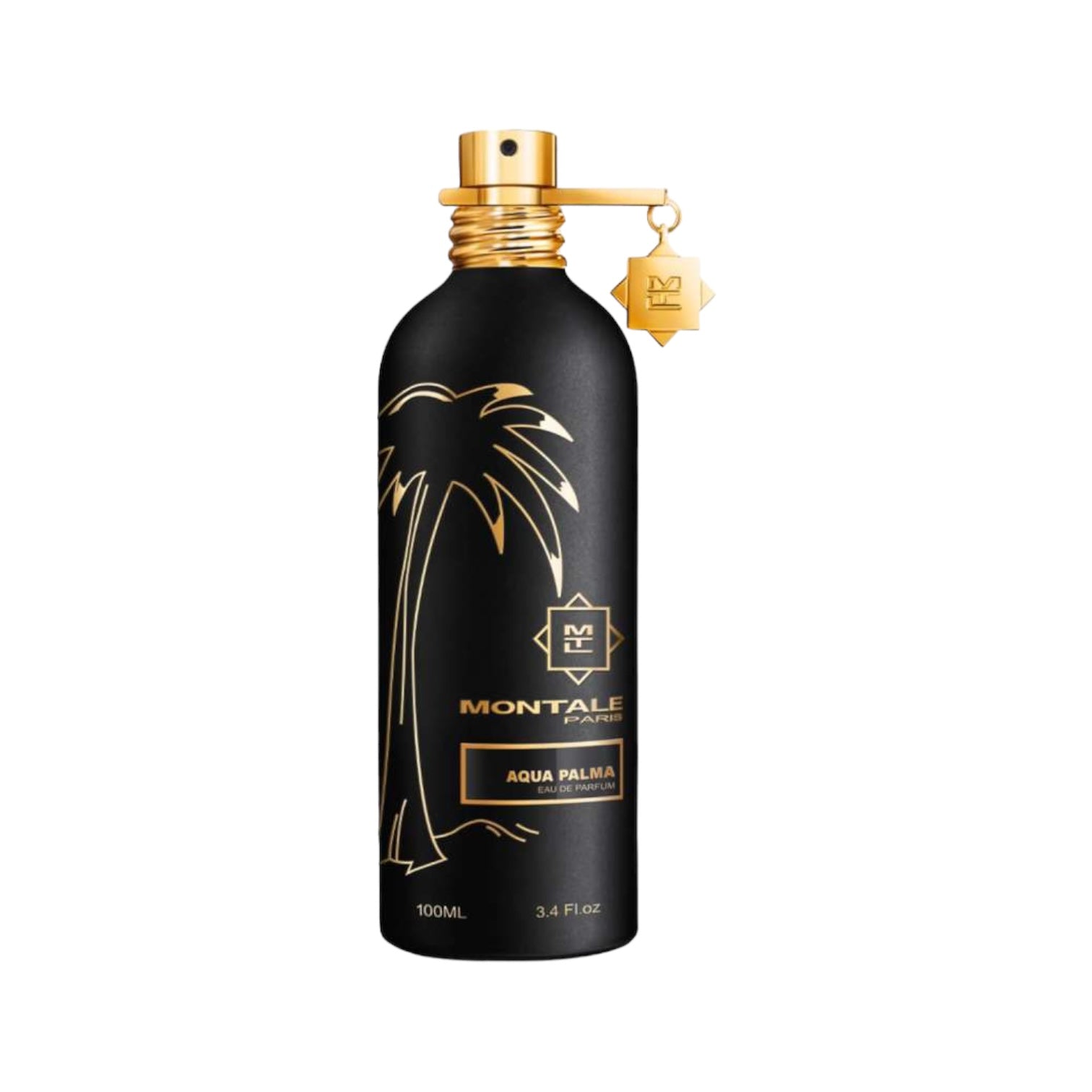 Aqua Palma von Montale – frischer, orientalischer Nischenduft mit Zitrus, Tuberose und Amber. 100 ml Flakon in mattem Schwarz mit goldener Palme.