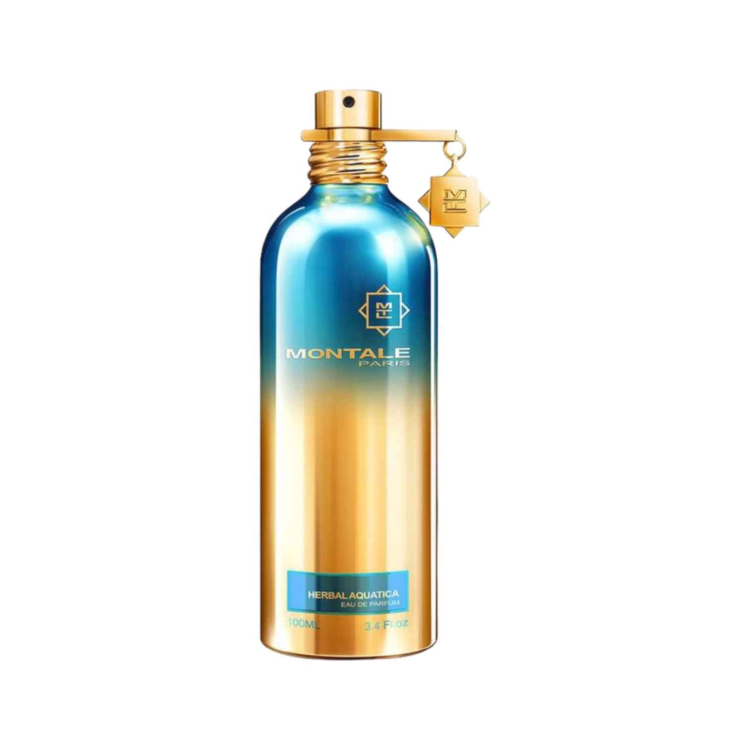 Herbal Aquatica von Montale – ein frischer, grüner Unisexduft mit Lotus, Minze und Papyrus. 100 ml Flakon in glänzendem Blau mit Goldverlauf.