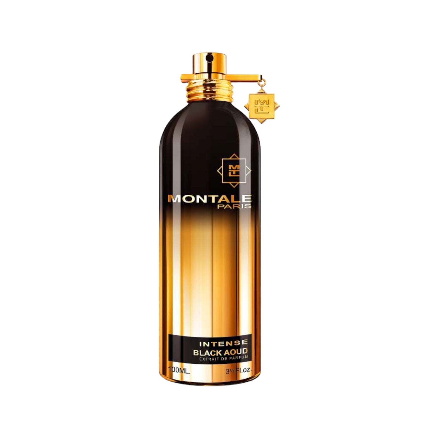 Intense Black Aoud von Montale – Extrait de Parfum im edlen 100 ml Flakon, glänzend schwarz mit Goldverlauf. Luxuriöser Duft mit Oud, Rose und Patschuli.