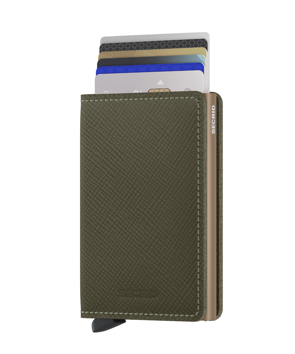 Secrid_Slimwallet_Saffiano_Olive_Front_Cards