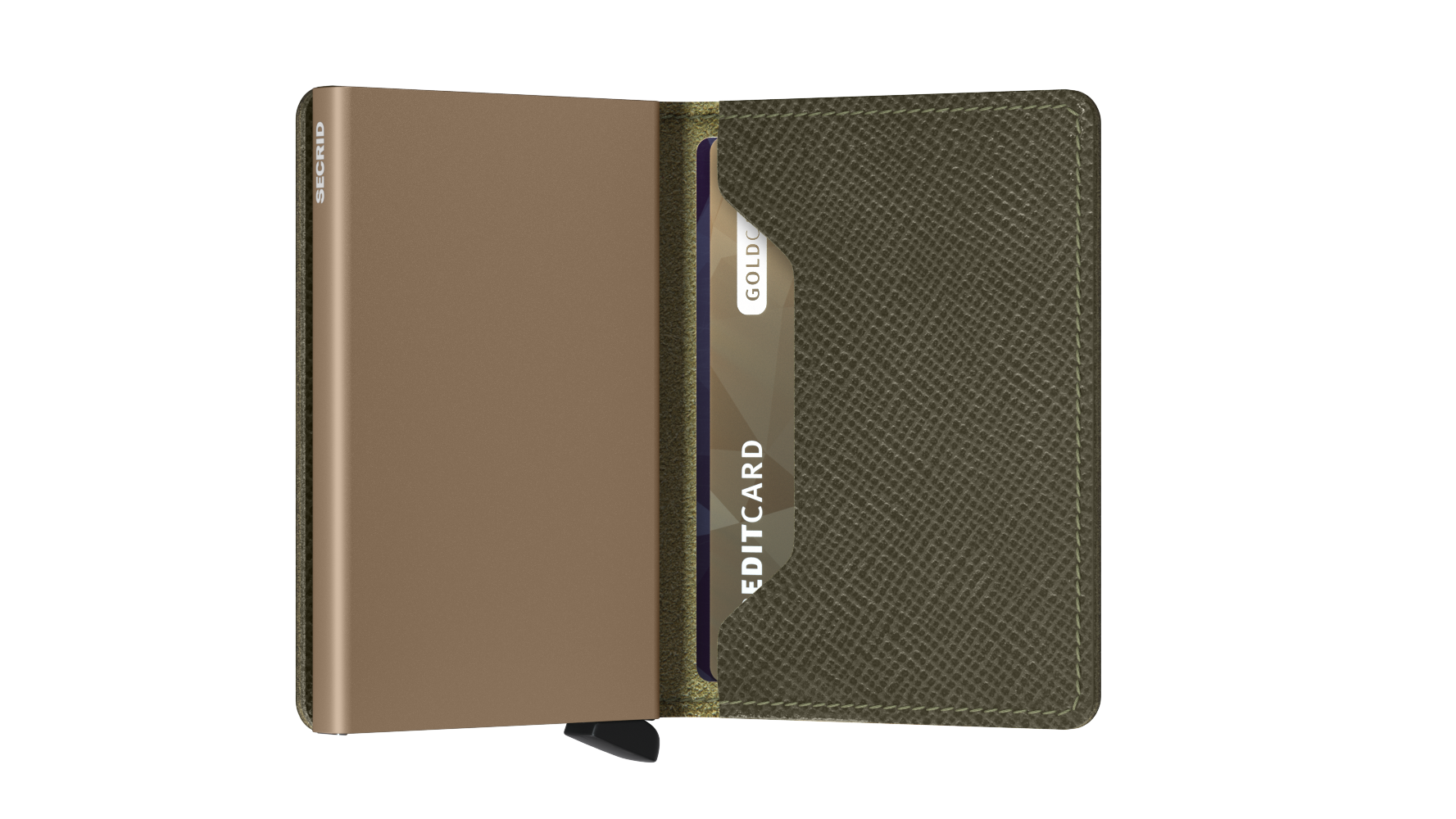 Secrid_Slimwallet_Saffiano_Olive_Semi_Open